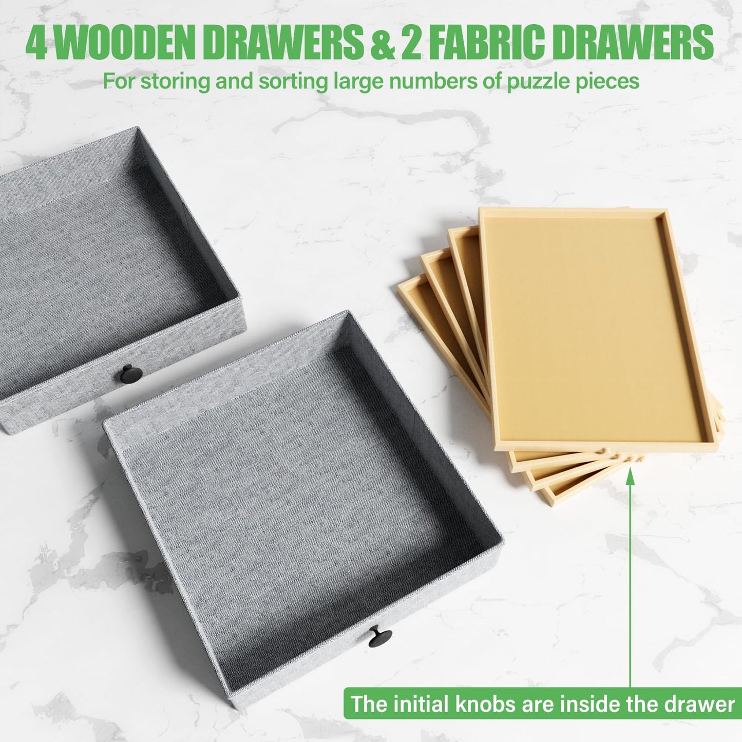 CODACE 1500 Piece Jigsaw Puzzle Table with Legs, Adjustable 5-Tilting-Angle Puzzle Board with 6 Drawers & Cover, 35"x 26" Wooden Board with 4 Wheels for Adults