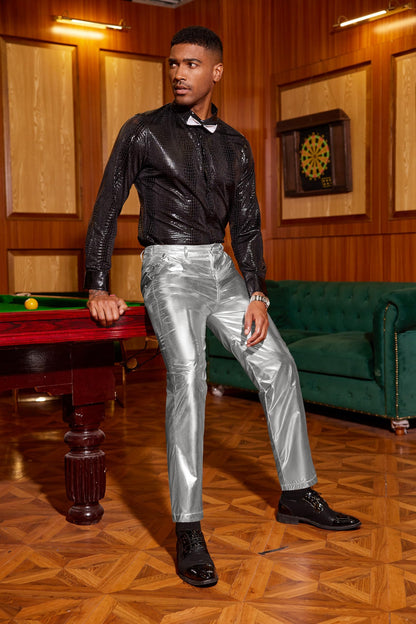 COOFANDY Men's Shiny Silver Pants Disco Night Club Pants 70s 80s 90s Party Dance Pant Straight Leg Trousers