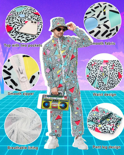 Deaboat Track Suits Mens Festival Outfit Halloween Cosplay Costume Men Outfit Holiday Tracksuit 90s Mens Clothing Windbreaker Set 9Pcs(Green/S)