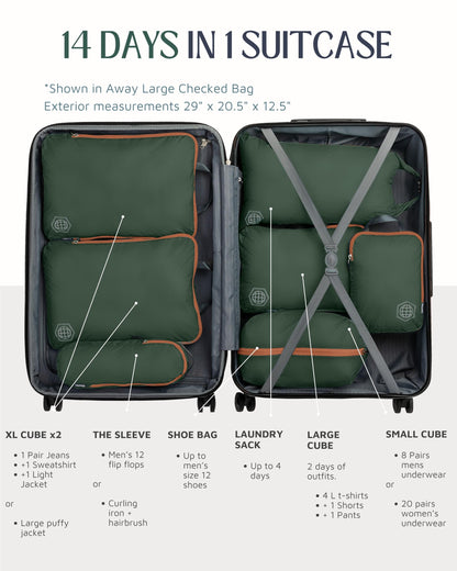 Large Compression Packing Cubes for Travel-Packing Cube Luggage Organizers 7 Piece Set for Checked Luggage-Ultralight, Expandable/Compression Bags by TRIPPED Travel Gear (Green and Brown)