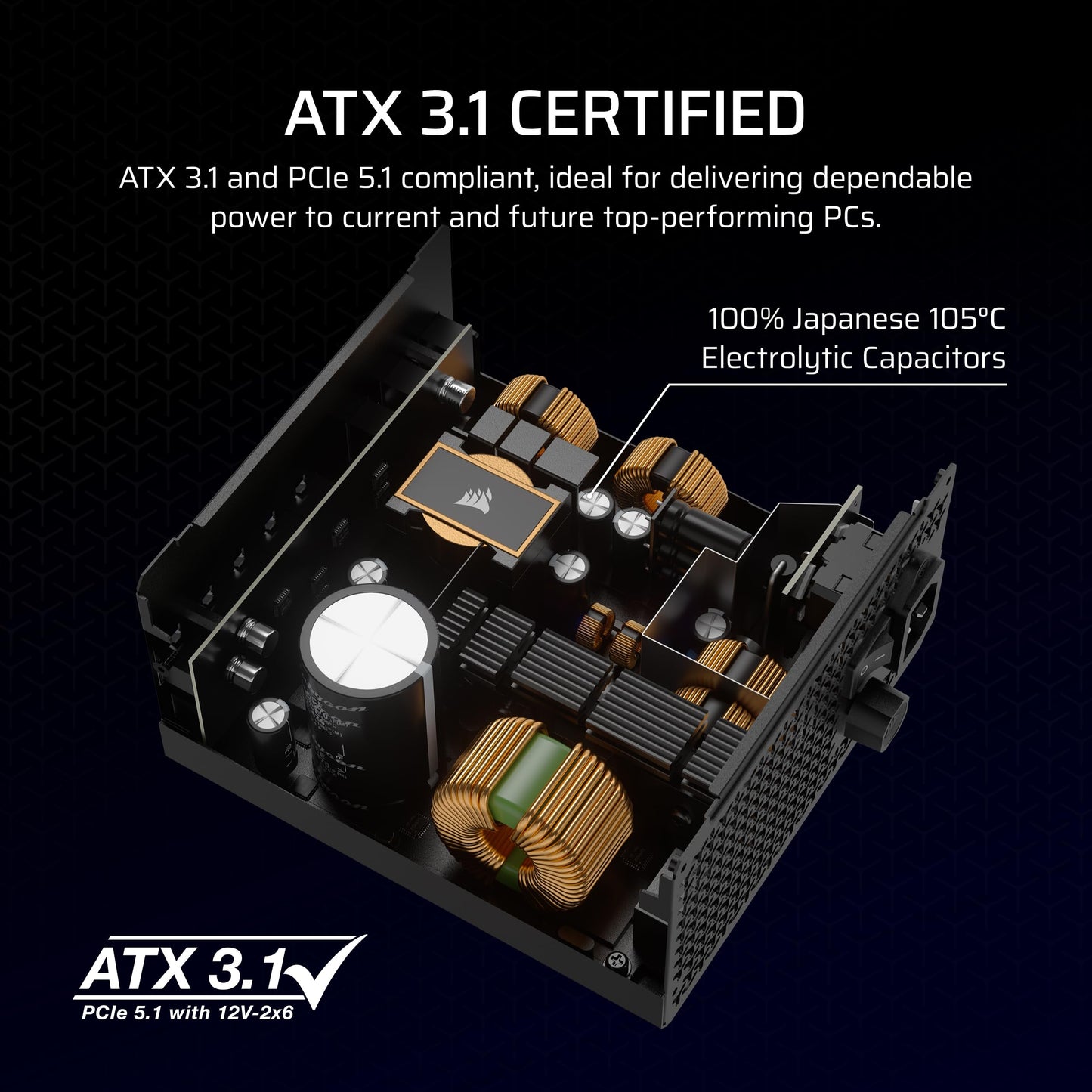 CORSAIR RM1000x Fully Modular Low-Noise ATX Power Supply – ATX 3.1 Compliant – PCIe 5.1 Support – Cybenetics Gold Efficiency – Native 12V-2x6 Connector – Black
