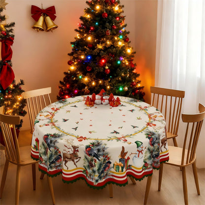 Eikione Christmas Round 60In Tablecloth Polyester Waterproof Stain Wrinkle Free, Christmas Reindeer Table Cover for Home Kitchen Dining Party