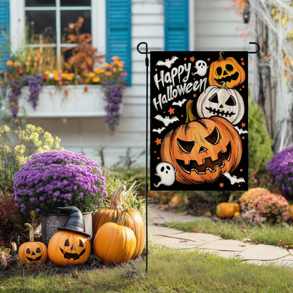 CROWNED BEAUTY Halloween Garden Flag 12x18 Inch Double Sided Jack O Lantern Decoration for Outside CF1884-12