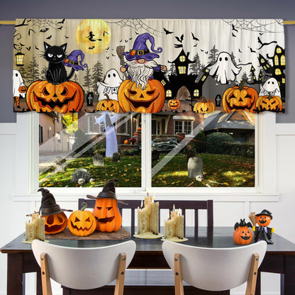 FUTBU Halloween Valance Curtain for Kitchen-Halloween Decorations Window Valance for Living Room Bedroom Scroll -Pumpkin Black Cat Ghost Decor Rod Pocket Valances-Window Treatment Valance 18"X54"