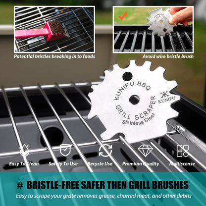 KUNIFU BBQ Grill Scraper, Stocking Stuffers, Bristle-Free for Griddle, Kitchen Gadgets Cleaner, Camping Accessories, Ideal Gifts for Christmas, for Men, Dad, Husband, Boyfriend, Fathers Day