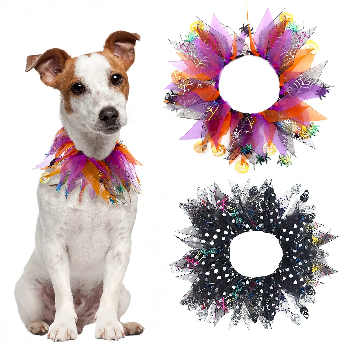 cyeollo 2 Pack Halloween Dog Collar Elastic Fancy Holiday Accessory for Dogs and Cats Pet Costume for Halloween Party