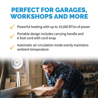 Newair 5600W Portable Electric Garage Heater - Heats Up to 600 sq. ft. with 6-Foot Cord Wrap and Carrying Handle, Space Heater Ideal for Garage, Bedroom, Dorm, and Office