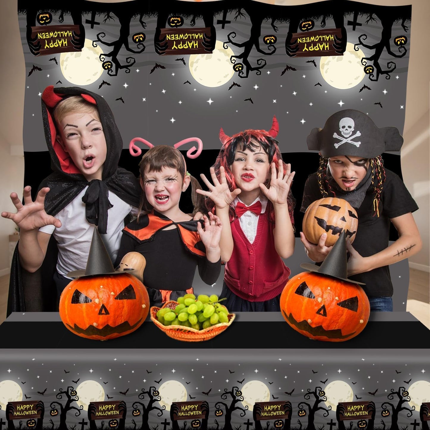 Halloween Tablecloth,2 Pack Disposable Plastic Tablecloth 54"x108" Halloween Decorations,Gray Table Cloth for Birthday Decors,Moon Plastic Table Cover,Party Supplies for Indoor or Outside,Home,Dinner