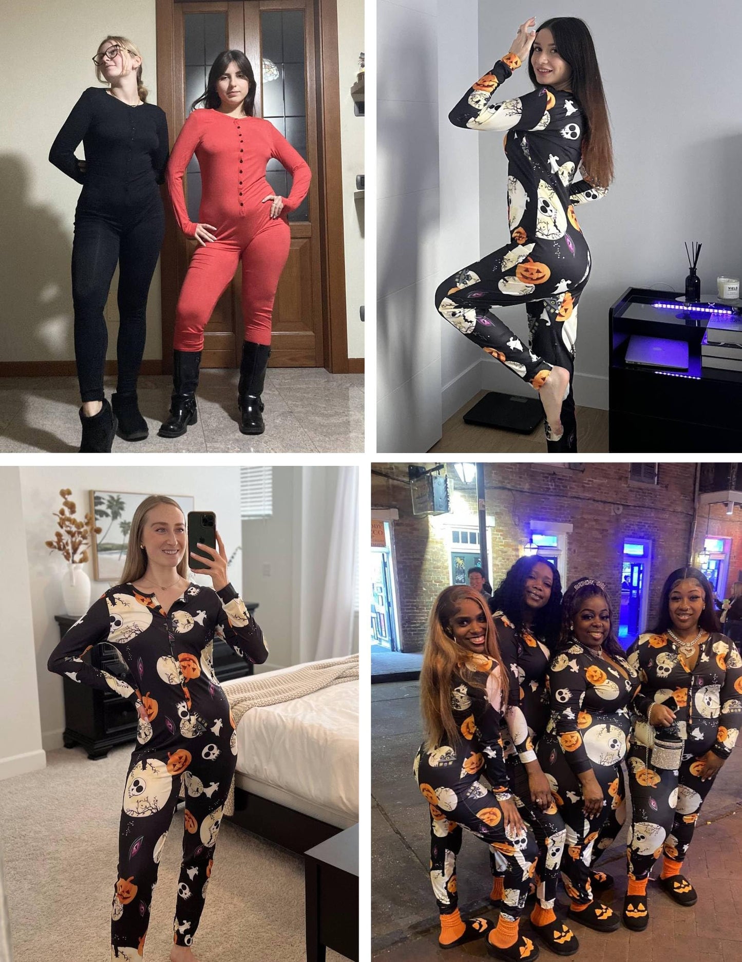 Ekouaer Halloween Onesie Adult Womens Onesie Pajamas Button One Piece Pajama Long Sleeve Sleepwear for Women