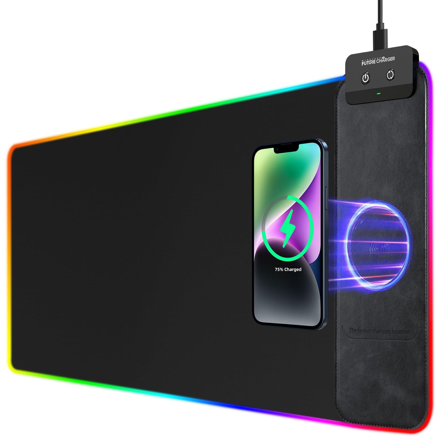 Gaming Mouse Pad, Wireless Charging Mouse Pad Gaming, 31.5"x11.8" Large RGB Desk Mat for Laptop/Computer/Keyboard, 9 Light Modes, Waterproof Smooth Surface, Non-Slip Base, Black