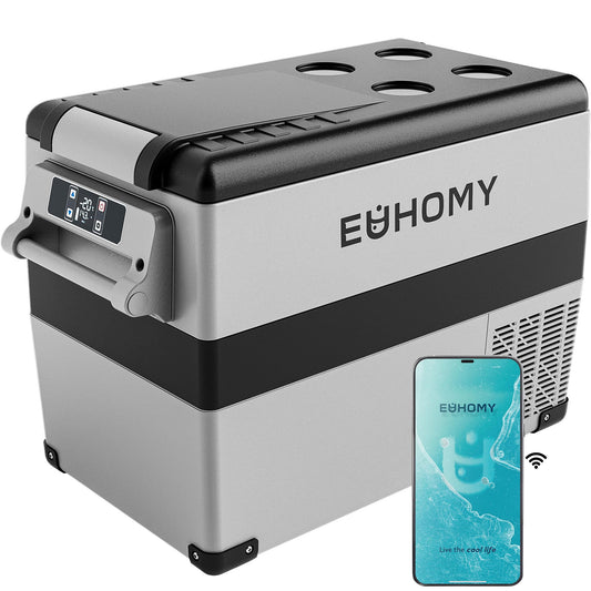 EUHOMY 12 Volt Refrigerator, 48QT(45L) Electric Cooler, 12V Fridge APP Control, 12V Cooler -4℉~68℉, Portable Freezer 12/24V DC 110-240V AC for Camping, Travel, Truck, Home