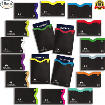 18 RFID Blocking Sleeves Set: 14 Credit Card Holders and 4 Passport Protectors - Premium Identity Theft Protection for Men & Women. Slim Design Fits Wallets & Purses