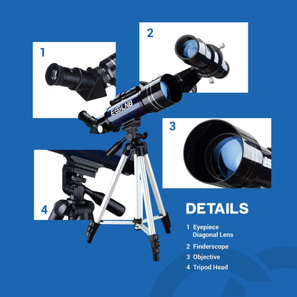 ESSLNB Telescope for Adults, 70mm Aperture Refractor Telescopes (15X-180X) for Astronomy Beginners, Portable Travel Telescope with Phone Adapter & Adjustable Tripod