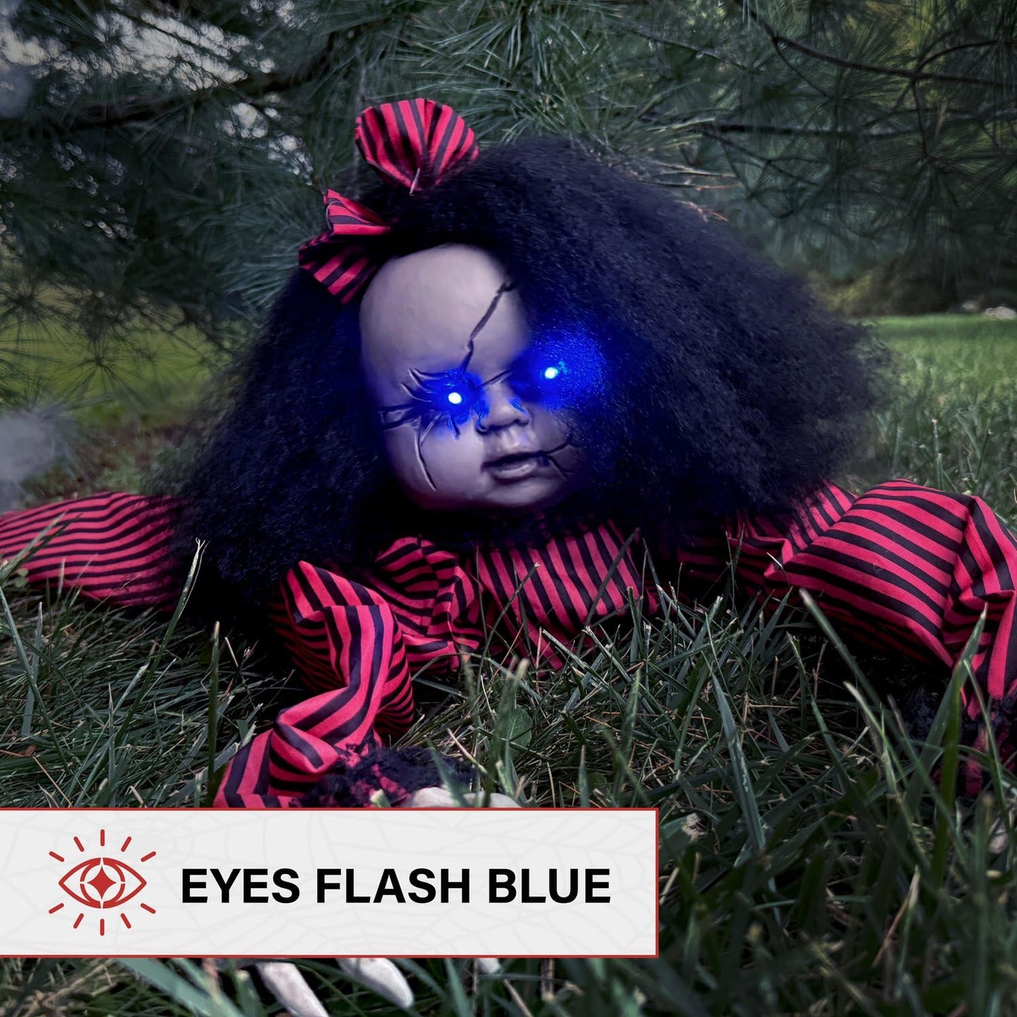 Haunted Hill Farm Scary Haunted Crawling Baby Doll, Halloween Animatronic with Touch Activated Lights and Sound, Battery Operated Indoor or Covered Outdoor Halloween Decorations, Creepy Fright Props