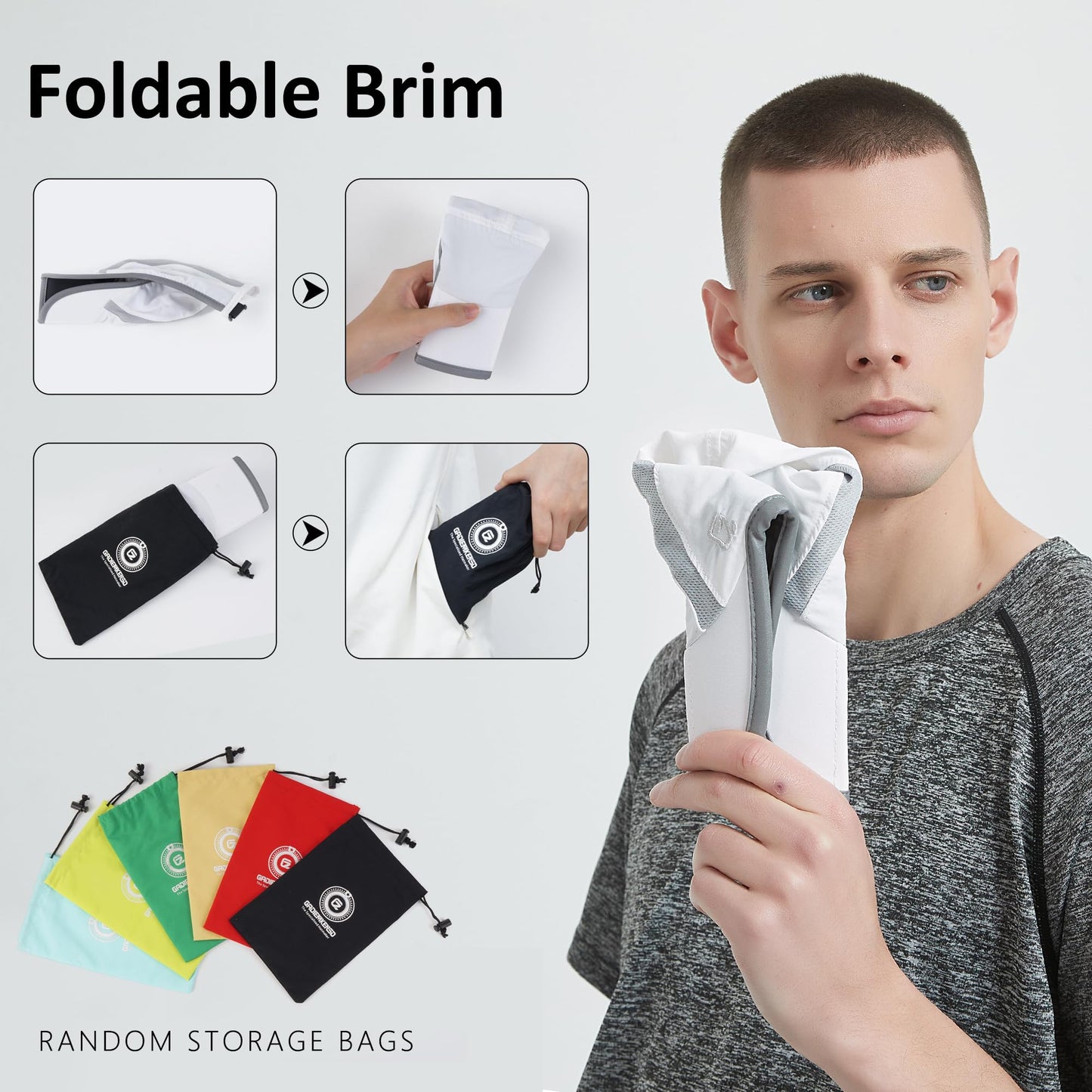 GADIEMKENSD Baseball Cap Nylon Running Outdoor Sports Hat for Men Woman Adjustable Quick Drying Reflective Foldable 50+ UPF Inhibit UV Mesh Water Repellency Race Performance Lightweight White