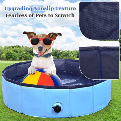 Foldable Dog Bath Swimming Pool Plastic Kiddie Pool Professional Tub Collapsible Grooming Bathtub for Pets Kids Baby and Toddler, 32 x 8 Inches Blue (Blue, S - 32'' x 8'')