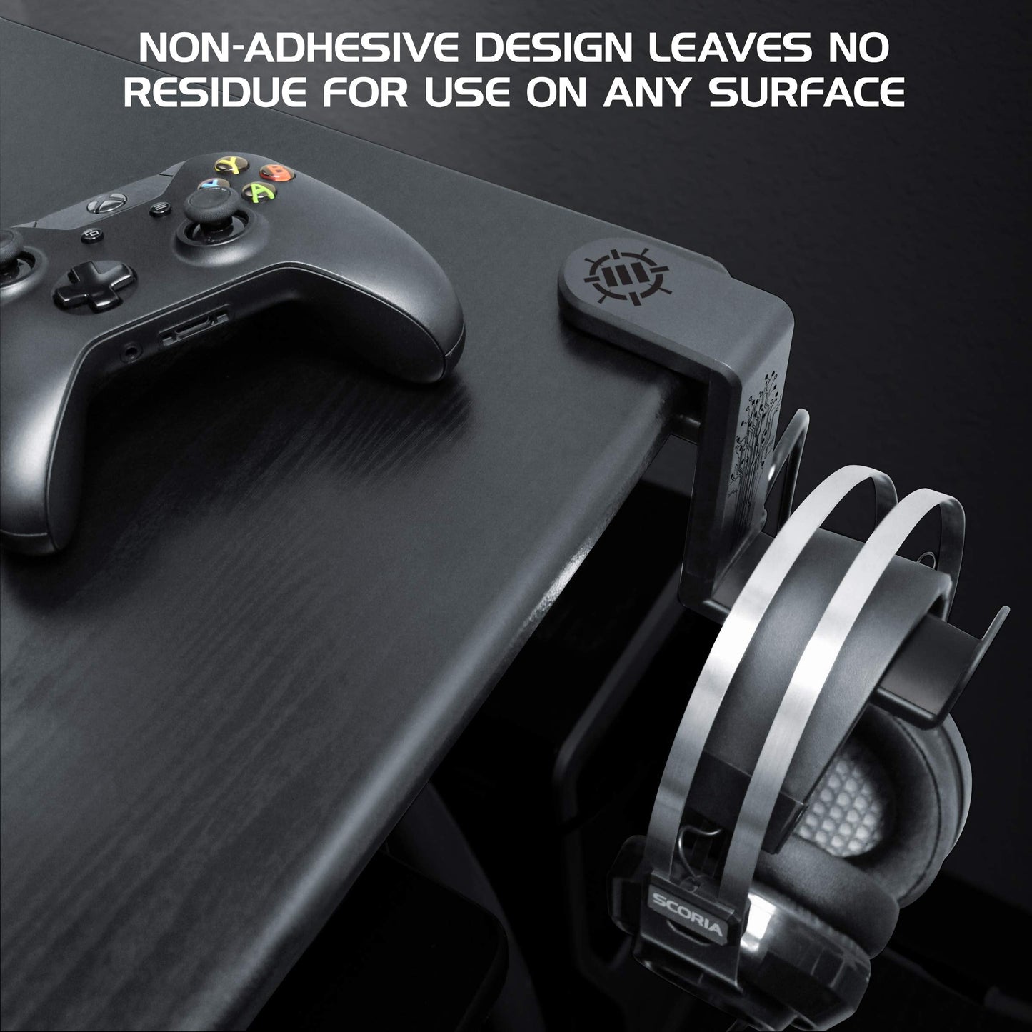 ENHANCE PC Gaming Headphone Holder - Desk Headphone Hanger Esports Headset Holder with Adjustable 360 Rotation, Under Desk Hook Clamp, Universal Fit - Built in Cable Clip Organizer - Black