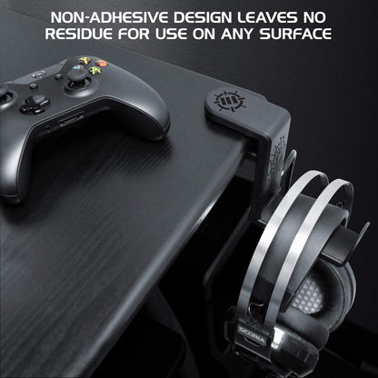 ENHANCE PC Gaming Headphone Holder - Desk Headphone Hanger Esports Headset Holder with Adjustable 360 Rotation, Under Desk Hook Clamp, Universal Fit - Built in Cable Clip Organizer - Black