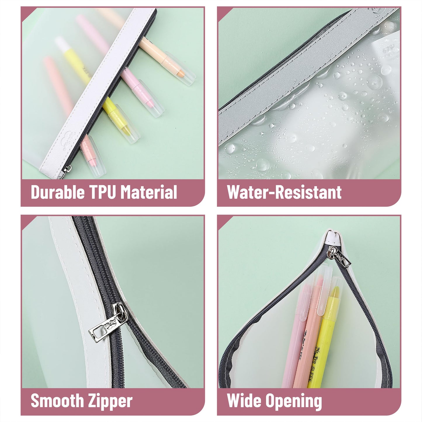 Mr. Pen- Clear Pencil Pouch, 3 Pack, Case for Kids, Makeup Bag, Transparent Storage Organizer