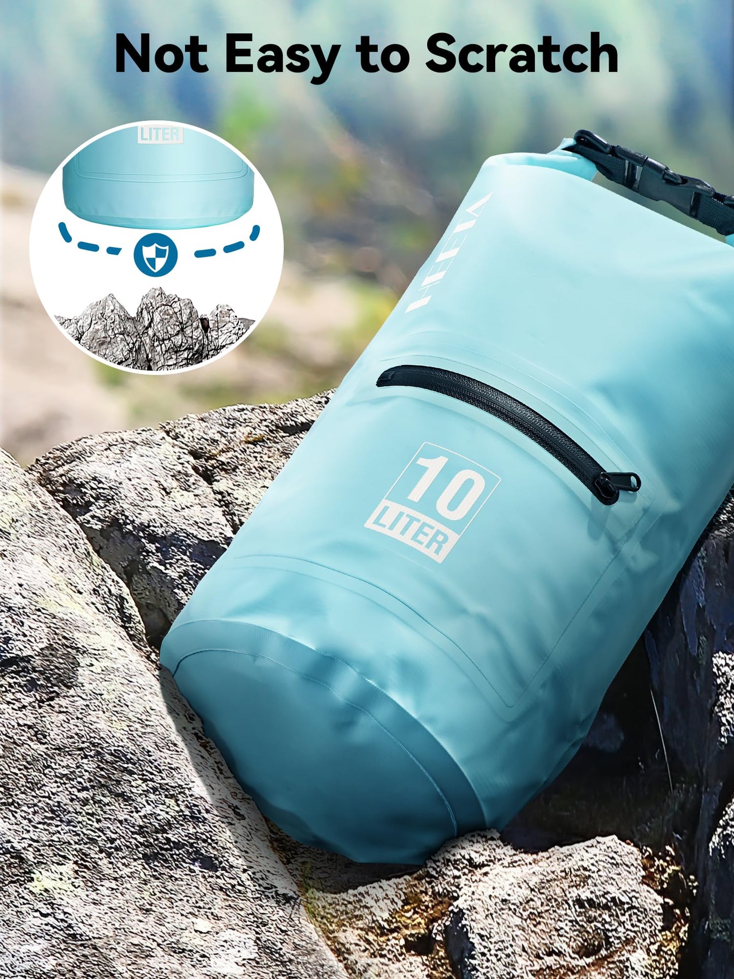 HEETA Waterproof Dry Bag with Front Zippered Pocket for Women Men, 5L/10L/20L/30L/40L Roll Top Lightweight Dry Storage Bag Backpack for Travel, Kayaking, Boating, Rafting, Camping, Beach (Blue, 5L)