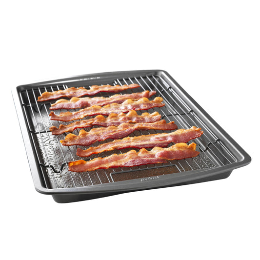 GoodCook 15” x 10.5” Nonstick Carbon Steel Baking Pan & Raised Wire Rack – Pizza Crisper, Crispy Bacon, Multipurpose Cooking Sheet Pan, Cooling Rack, Kitchen Cookware Set, Dishwasher Safe