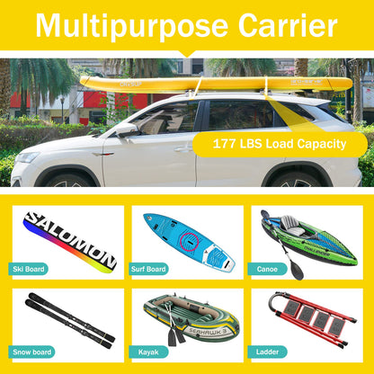 Kayak Roof Racks,Soft Roof Rack Pads,Universal Car Roof Rack for Surfboard/Ski/Kayak Paddle Board/Luggage Carrier System Include 2 Tie Down Straps,2 Tie Down Rope,2 Quick Loop Strap,and Storage Bag