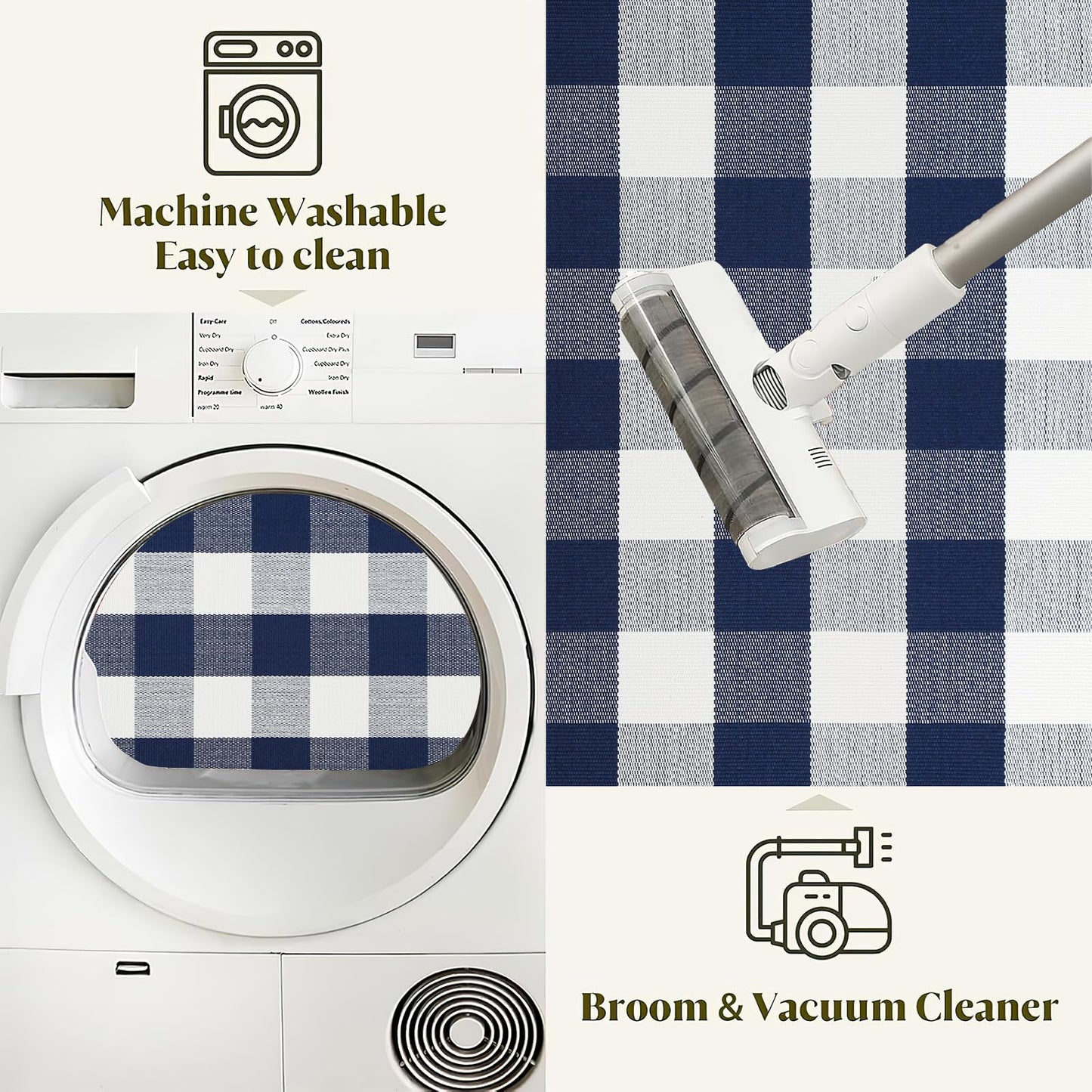 Front Porch Rug 2'X4.3' Blue and White Checkered Outdoor Rug Cotton Woven Washable Halloween Layering Door Mat for Welcome Mat Entryway Bedroom Living Room