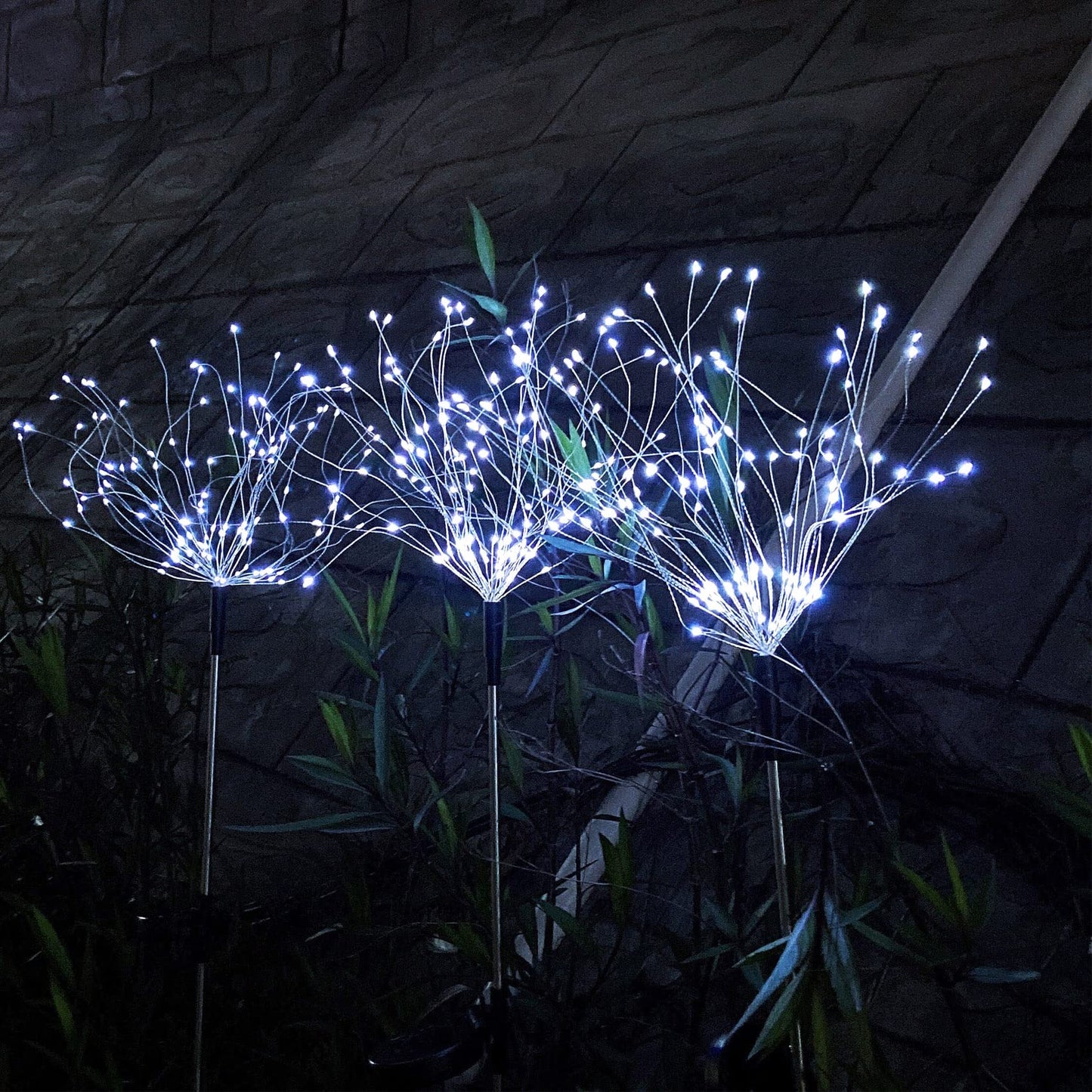 JJGoo Solar Firework Lights, 2 Pack 120 LEDs 2 Lighting Modes Solar Garden Lights Outdoor Waterproof for Yard Patio Walkway Pathway Party Wedding Christmas Decorative- Cool White