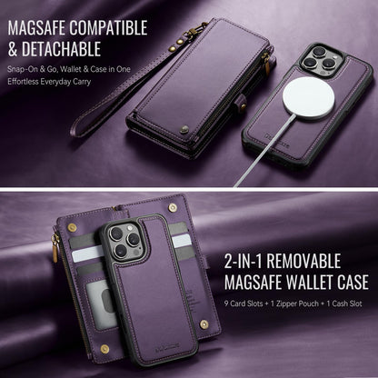 Defencase for iPhone 16 Pro Max Magnetic Wallet Case Compatible with Magsafe with RFID Blocking Zipper Strap Card Holder for Women Men PU Leather Detachable Case for iPhone 16 Pro Max (6.9"), Purple