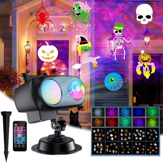 COOLWUFAN Halloween Christmas Projector Lights Decorations, 2025 Upgrade Outdoor Indoor Holiday Projector Lights with Remote and 20 HD Effects(3D Ocean Wave) for Xmas Halloween Party Yard Decor
