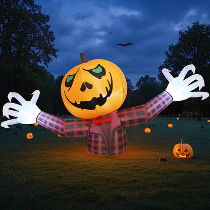 Youngfan 7FT Long Halloween Inflatable Outdoor Decorations, Giant Pumpkin Ghost Blow Up for Yard, Porch, Lawn & Garden, Spooky LED Lighted Halloween Inflatables Decor