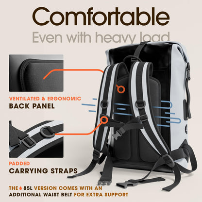 Earth Pak Waterproof Backpack - Heavy Duty Hiking Backpack - Roll-Top Closure Bag - Cushioned Dry Bag Waterproof Phone Case