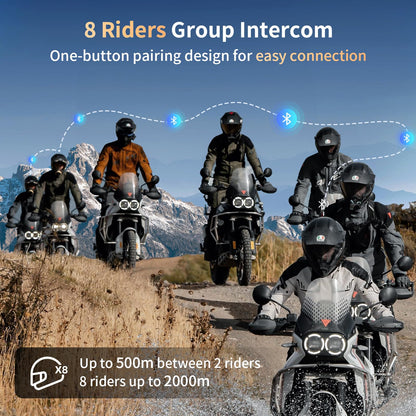 Fodsports Motorcycle Bluetooth Intercom with Music Sharing, M1S Pro 2000m 8 Riders Group Helmet Communication System Headset Universal Interphone (Waterproof/Handsfree/Stereo Music/GPS/2 Pack)