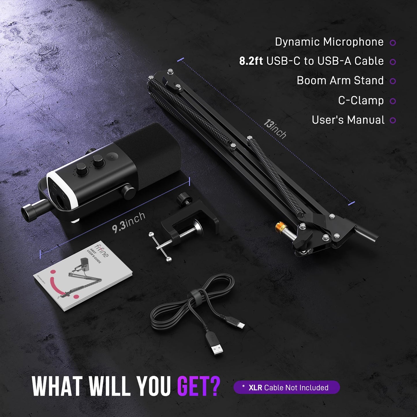 FIFINE XLR/USB Gaming Microphone Set, Dynamic PC Mic for Streaming Podcasting, Computer RGB Mic Kit with Boom Arm Stand, Mute Button, Headphones Jack, for Recording Vocal Voice-Over-AmpliGame AM8T