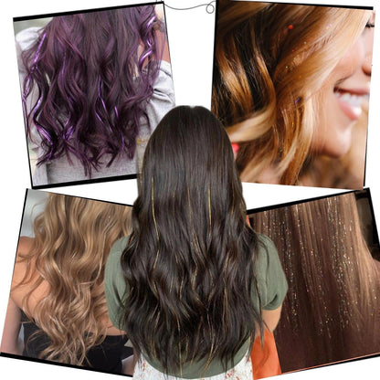 Hair Tinsel 12Pcs Clip in Rainbow Hair Accessories 20.5 Inch Fairy Hair Tinsel Kit for Women Girls Kids Glitter Extensions for Christmas Halloween New Year Party (Rainbow)