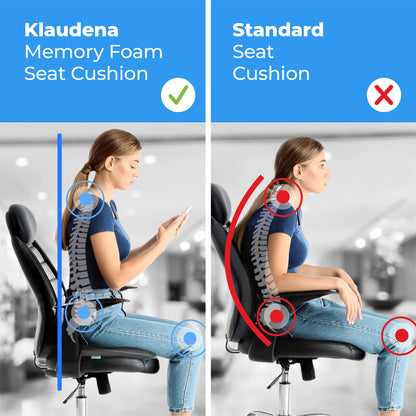 Klaudena | Office Chair Cushion for Tailbone Pain & Pressure Relief | Seat Cushion for Long Sitting Hours | Coccyx Lower Back Support | Memory Foam Cushions for Hip & Sciatica | Ergonomic Butt Pillow