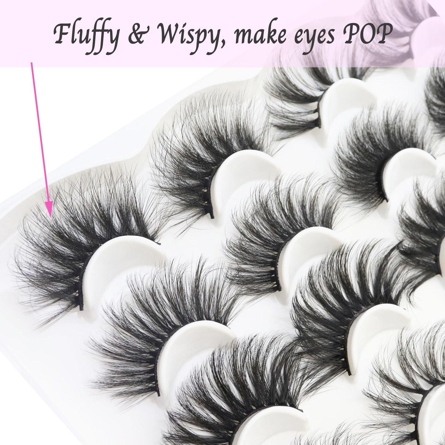 DAODER False Eyelashes 25MM Mink Lashes Dramatic Look Fluffy Long Fake Eyelashes Wispy 25mm False Lashes Strip 10 Variety Pairs Mixed for Halloween Bold Makeup