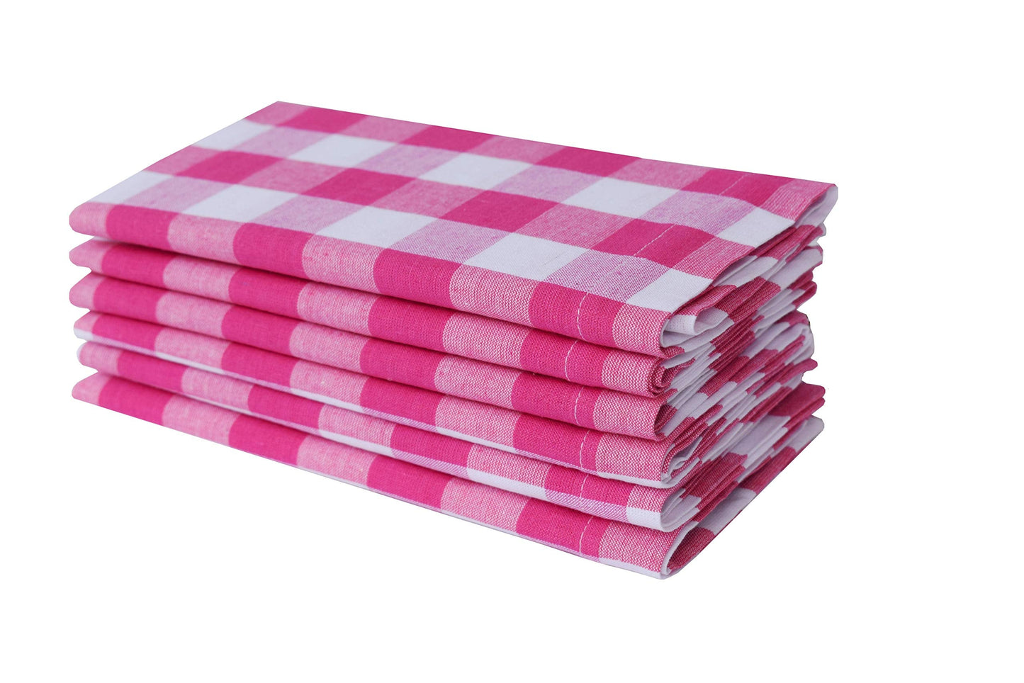 12Pack 100% Cotton Yarn Dyed Gingham Check Dinner Napkins 18x18Inch,Clambake Beach Party Nautical Dinner Napkins as Well, Color Pink/White
