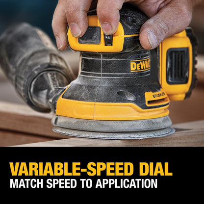 DEWALT 20V MAX Orbital Sander Cordless, 5-Inch Sander Tool, 2.Ah, 8,000-12,000 OPM, Variable Speed Dial, Storage Bag, Battery and Charger Included (DCW210D1)
