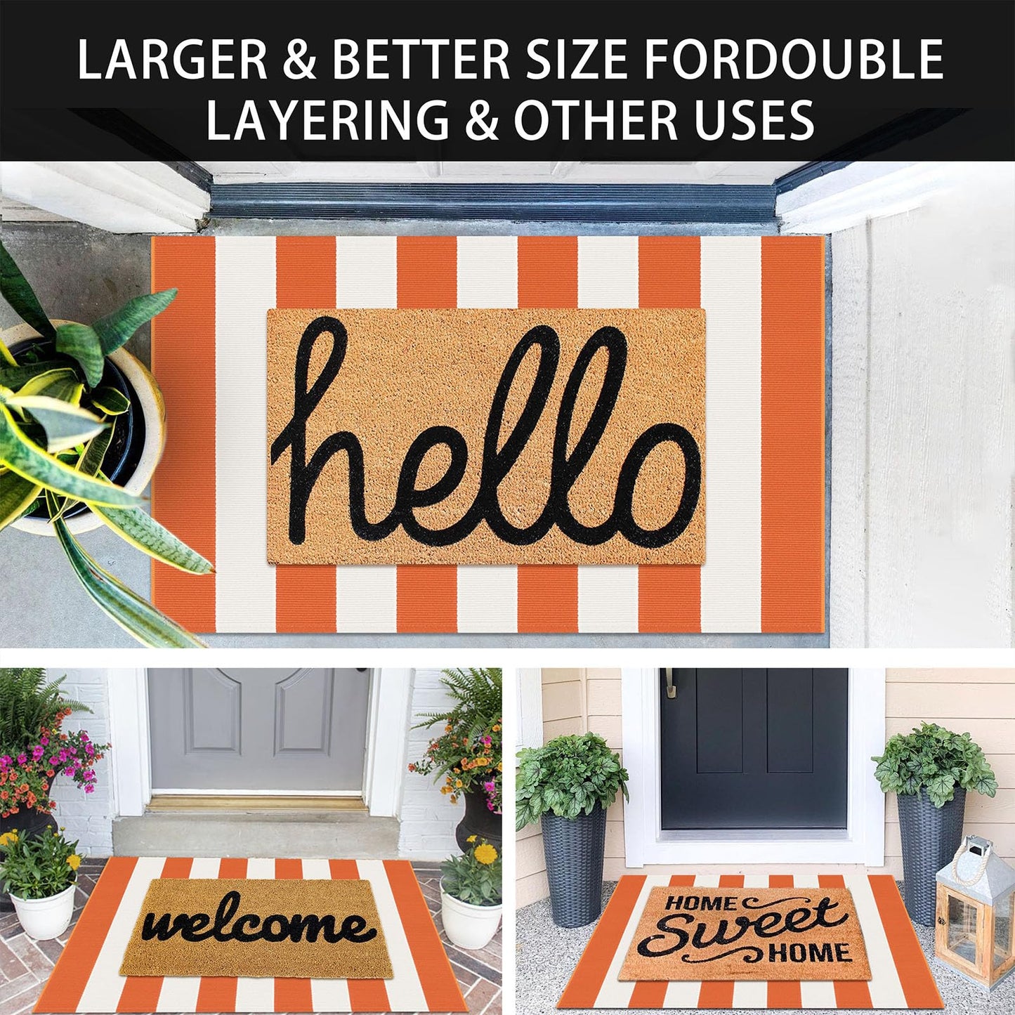 KOZYFLY Striped Rug 27.5x43 Inches Orange and White Halloween Fall Front Door Rug Hand Woven Area Rugs Washable Outdoor Doormats Indoor Entrance Mat for Front Porch Kitchen Entryway Patio Holiday