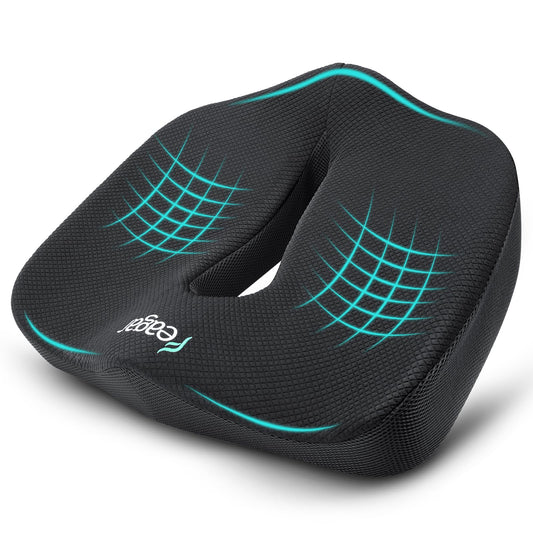 Feagar X Large Memory Foam Seat Cushions for Office Chairs Desk, Chair Cushion Tailbone Pain Relief Extra Dense Hip Sciatica Car Seat Cushion for Long Sitting Black