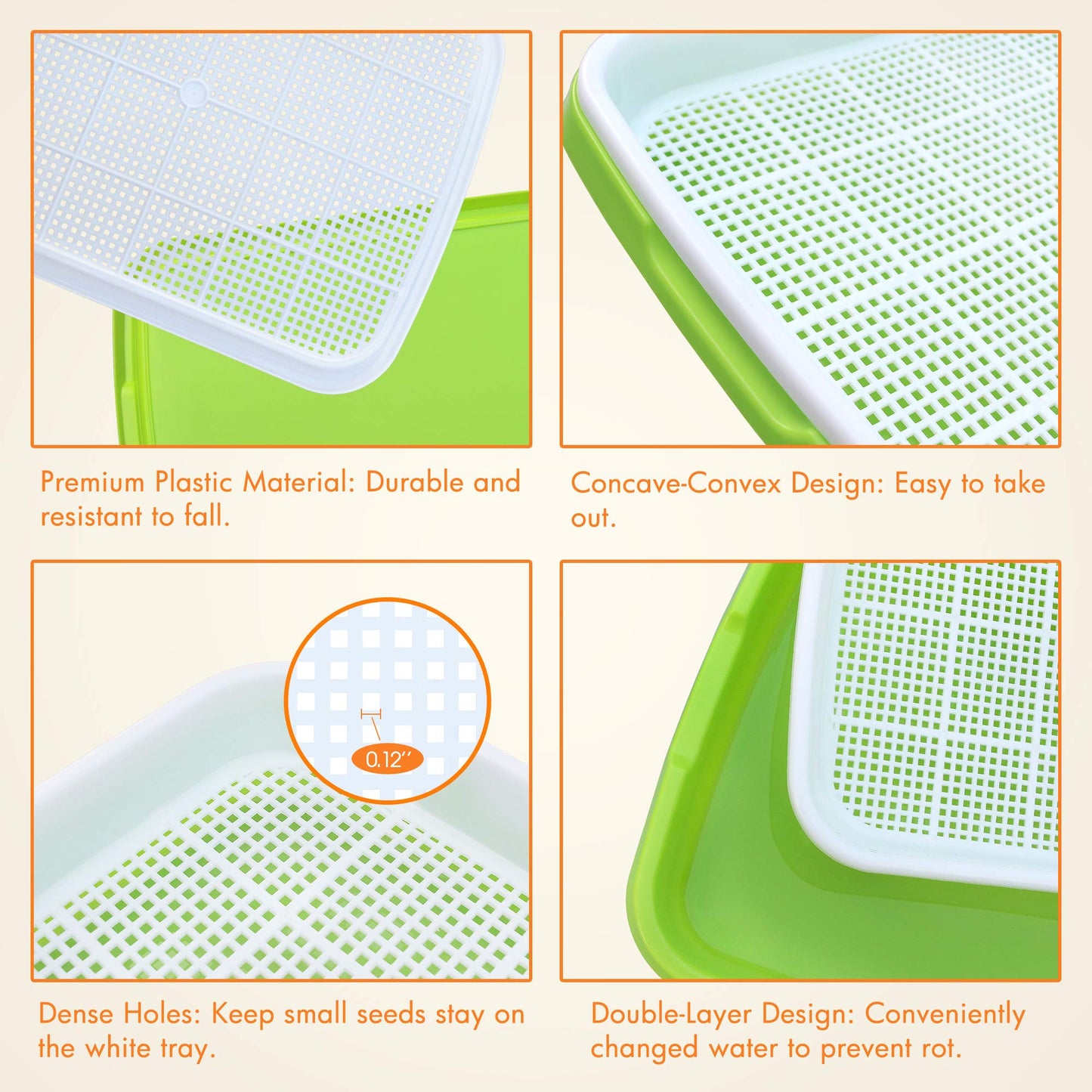 Gardzen 5-Pack Sprouts Growing Kit, Bean Sprouts Tray, Soil-Free Sprouting Tray, Ideal for Mung, Wheatgrass, Indoor Gardening