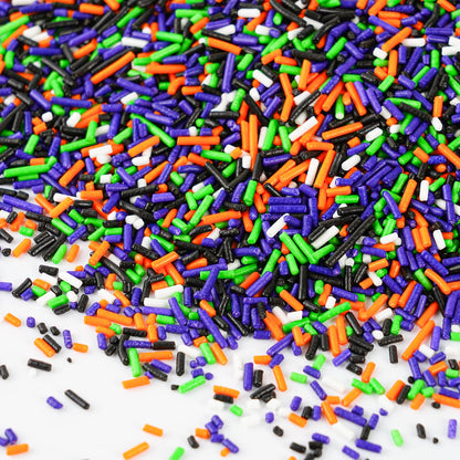 Halloween Jimmies Sprinkles for Cake Decorating 4.2 oz Edible Purple Orange Black and Green Sprinkles for Cupcake Topper Cookie Chocolate Cake Ice cream Decorations Baking Halloween Party