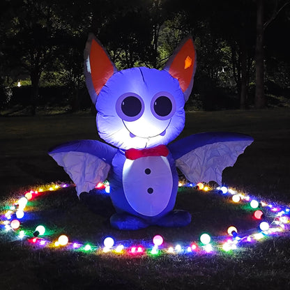 Dearsun 4FT H Adorable Halloween Inflatable Purple Bat with Build-in LED Lights Blow up Outer Indoor Decoration Large Party Yard Decoration