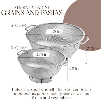 Bellemain Colander for Kitchen – 5 Qt Stainless Steel Strainer with Handle - 18/8 Pasta Strainer Bowl for Pasta, Spaghetti, Vegetables, Fruit, and Pot Draining - Stainless Steel Colander