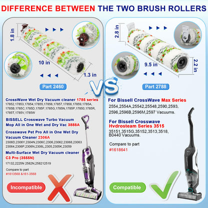 Lemige 3 Pack Multi-Surface Pet Brush Rolls 2788 and 3 Pack Vacuum Filters 1866 for Bissell CrossWave Max 2554 2590 2593 2596 for HydroSteam 35151 3515 35152 3513 3518 Vacuums, Part 1618641 & 1608684