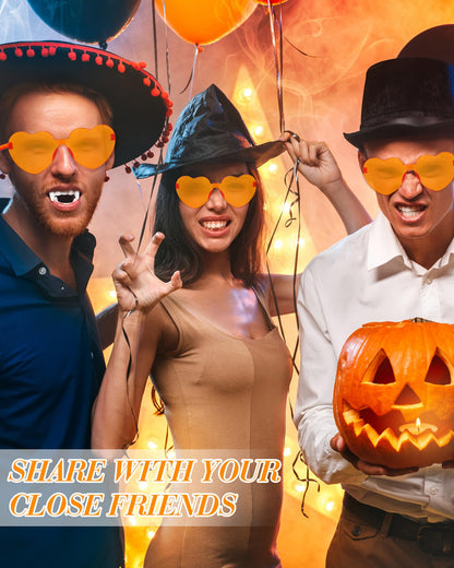 Flutesan 30 Pairs Heart Shaped Sunglasses Bulk Spider Halloween Party Rimless Heart Sunglasses Candy Color for Women Men(Orange Color)