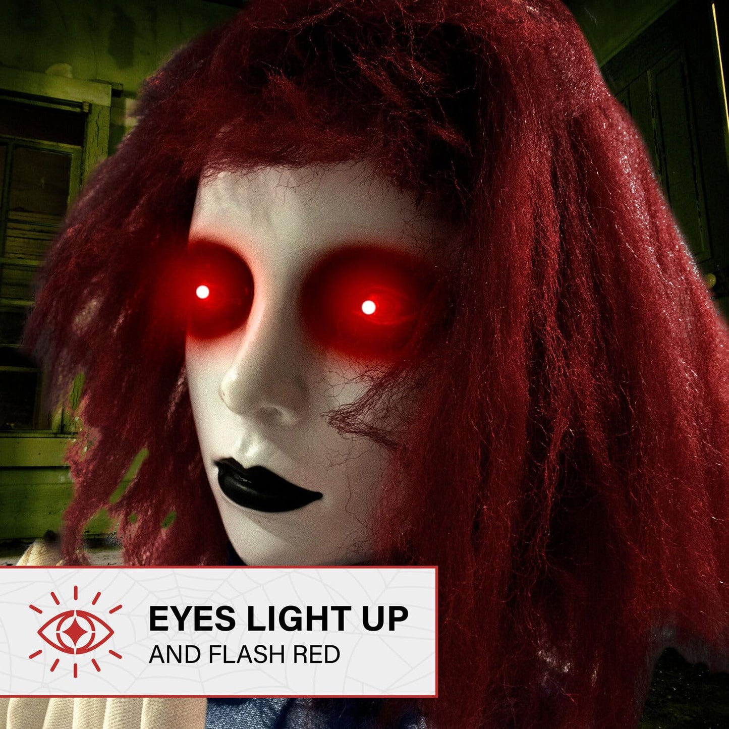 Haunted Hill Farm Scary Pop-up Haunted Doll Halloween Animatronic with Touch Activated Lights and Sound, Battery Operated Indoor or Covered Outdoor Halloween Decorations, Creepy Halloween Props