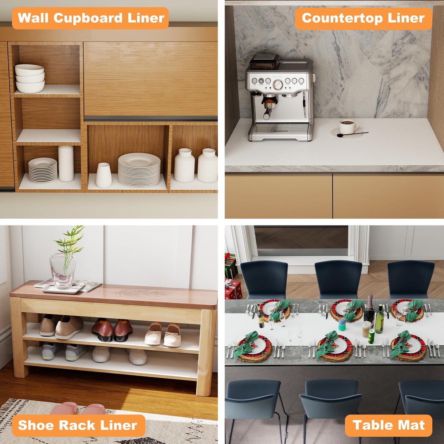 FLPMIX Shelf Liner for Kitchen Cabinets 14 inch Wide - Waterproof Cabinet Liner, Non-Adhesive, Easy to Cut Drawer Mat for Pantry Shelves, 14" X300 Inch White