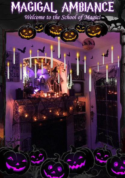 Halloween Decorations, Floating Candles with Wand 20 PCs Flameless Magic Hanging Candles, Flickering Warm Light Floating LED Candle with Remote, Battery Operated Window Taper Candle Set Birthday Gift